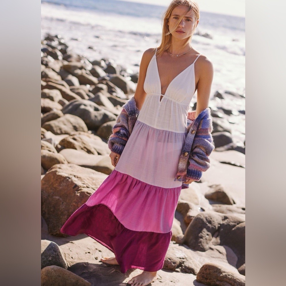 Anthropologie The Raya Colorblock Maxi Dress: Purple and White